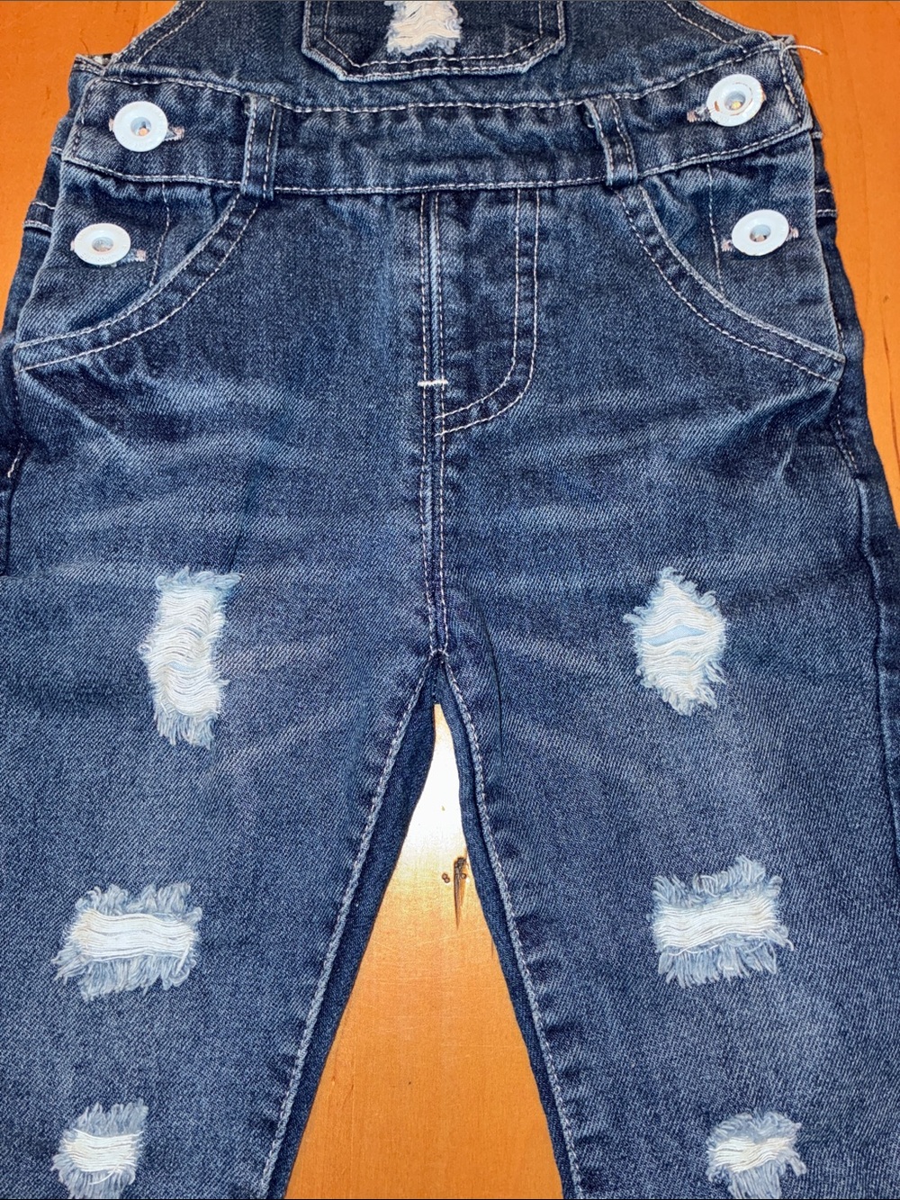 KIDSCOOL SPACE EUC Distressed Denim Overalls in Dark Blue W/Belt Loops Sz 6-12mo - Picture 3 of 9